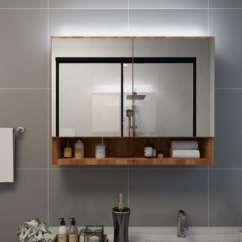 vidaXL Badkamerspiegelkast LED 80x15x60 cm MDF eikenkleurig, Huis en Inrichting, Tafels | Kaptafels, Nieuw, Verzenden
