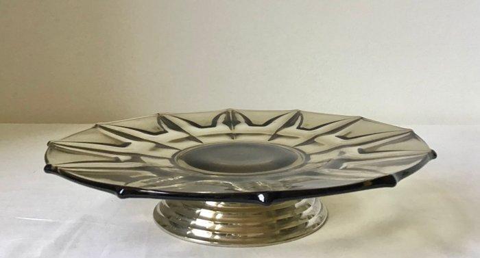 Gebaksschaal - gerookt glas met draagstel in verchroomd, Antiek en Kunst, Kunst | Designobjecten
