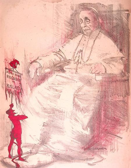 Spotprent over paus Benedictus XV en Rusland (lijst optie), Antiek en Kunst, Kunst | Litho's en Zeefdrukken, Verzenden