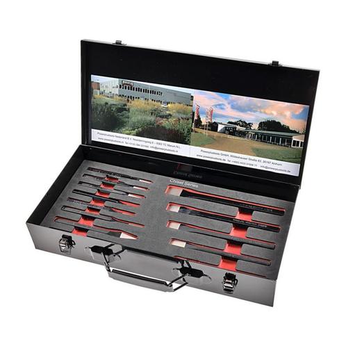 Set beitels - centerpons - pendrijvers in metalen opbergbox, Doe-het-zelf en Verbouw, Gereedschap | Handgereedschap, Ophalen of Verzenden