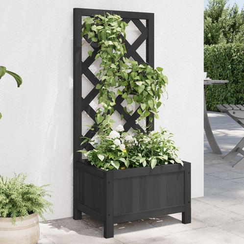 vidaXL Plantenbak met latwerk massief vurenhout zwart, Tuin en Terras, Bloembakken en Plantenbakken, Nieuw, Hout, Verzenden