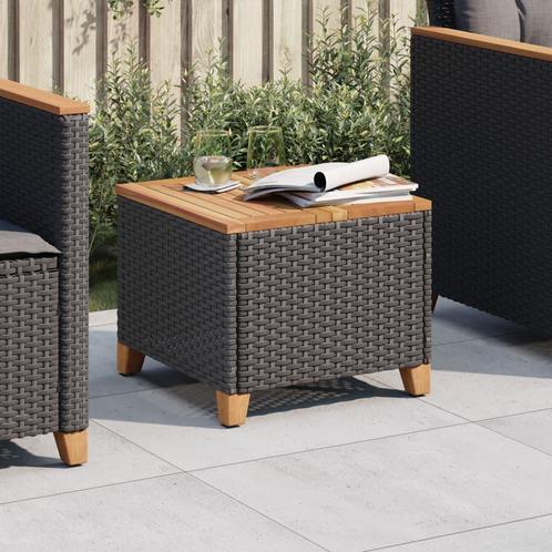 vidaXL Tuintafel 45x45x37 cm poly rattan en acaciahout zwart, Tuin en Terras, Tuintafels, Nieuw, Verzenden