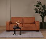 Oranje leren moderne 2.5-zitsbank - poot hout bruin - Kenia, Ophalen of Verzenden, Rechte bank, Modern, 200 tot 250 cm