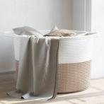 vidaXL Wasmand Ø 55x36 cm katoen bruin en wit, Verzenden, Nieuw