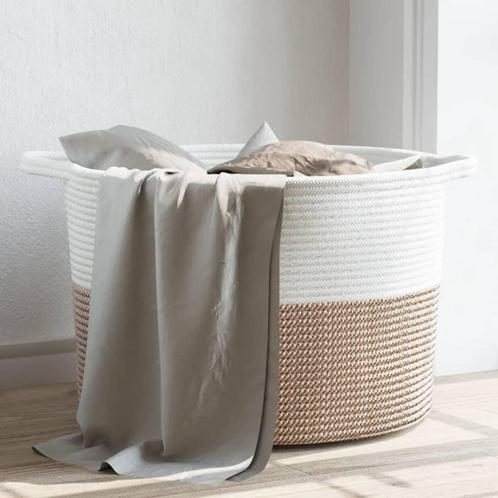 vidaXL Wasmand Ø 55x36 cm katoen bruin en wit, Tuin en Terras, Droogmolens en Wasrekken, Nieuw, Verzenden