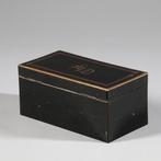Franse theedoos ca 1875 zwart gepolitoerd met twee vakken No, Antiek en Kunst, Antiek | Meubels | Kasten, Ophalen of Verzenden
