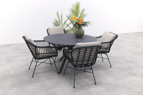 Margriet zand/Locarno 130 cm. ronde tuinset - 5-delig, Tuin en Terras, Tuinsets en Loungesets, Tuinset, Nieuw, Rvs, Verzenden