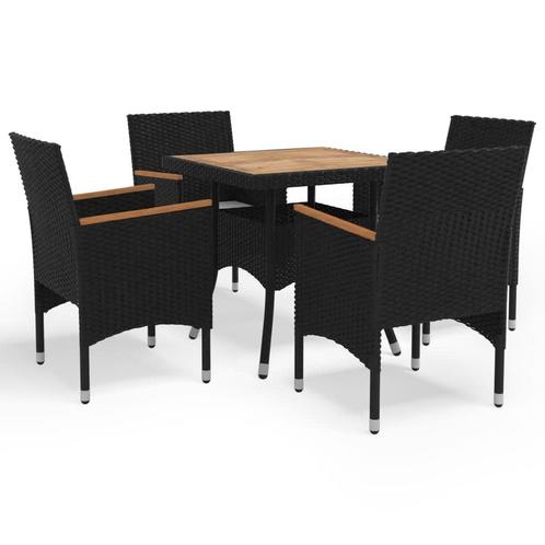 vidaXL 5-delige Tuinset poly rattan en massief hout zwart, Tuin en Terras, Tuinsets en Loungesets, Tuinset, Nieuw, 4 zitplaatsen