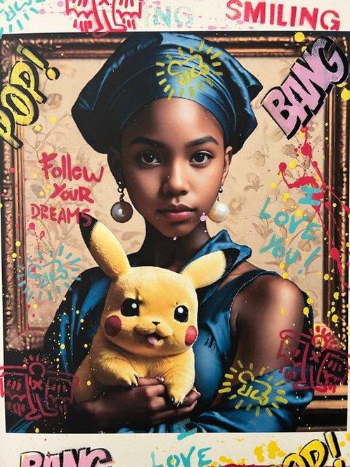 Koen Betjes (1992) - Meisje met de Parel x Pikachu - hand, Antiek en Kunst, Kunst | Designobjecten