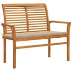 vidaXL Tuinbank met beige kussen 112 cm massief teakhout, Verzenden, Nieuw, Teakhout