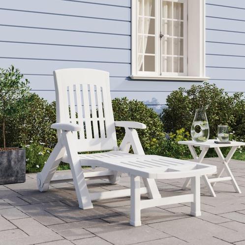 vidaXL Ligbed met wielen inklapbaar PP wit, Tuin en Terras, Ligbedden, Nieuw, Verzenden
