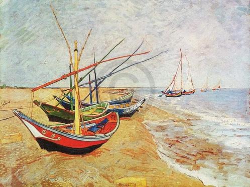 Kunstdruk Vincent Van Gogh - Barche sulla spiaggia 80x60cm, Huis en Inrichting, Woonaccessoires | Schilderijen, Tekeningen en Foto's