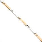 Bicolor gouden fantasie schakel armband met zirconia | 17..., Sieraden, Tassen en Uiterlijk, Armbanden, Ophalen of Verzenden, Gebruikt