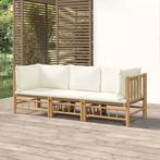 vidaXL 3-delige Loungeset met kussens bamboe crèmewit, Verzenden, Nieuw, Hout, Loungeset