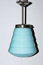 Plafondlamp - staal en blauw opaline