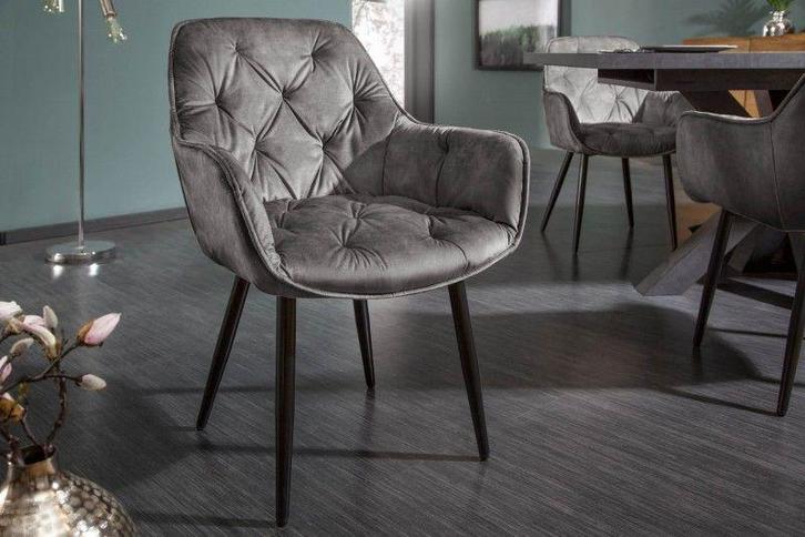 Design stoel MILANO groen fluweel met Chesterfield quilting, Huis en Inrichting, Stoelen, Ophalen of Verzenden