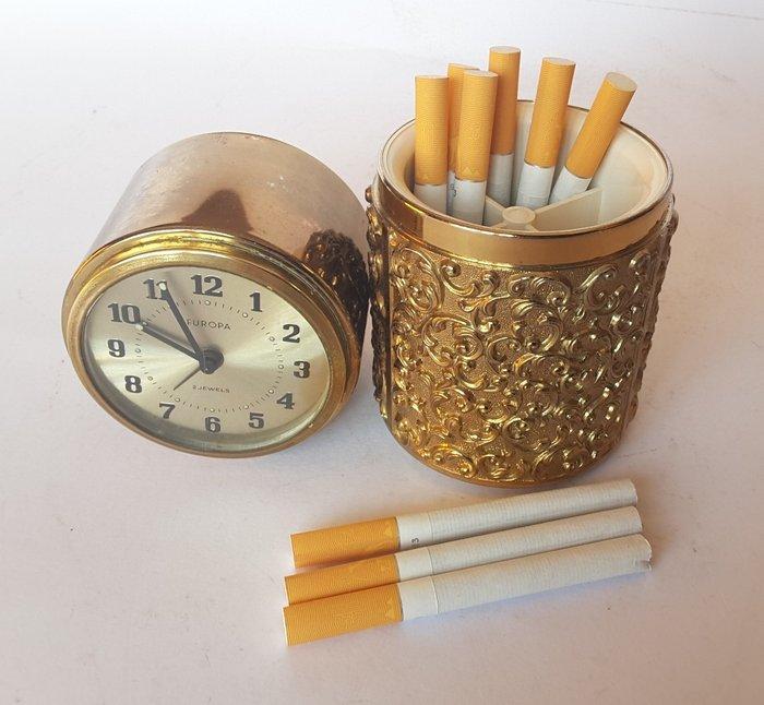 Bureauklok - Sveglia meccanica Europa con Portasigarette,, Antiek en Kunst, Curiosa en Brocante