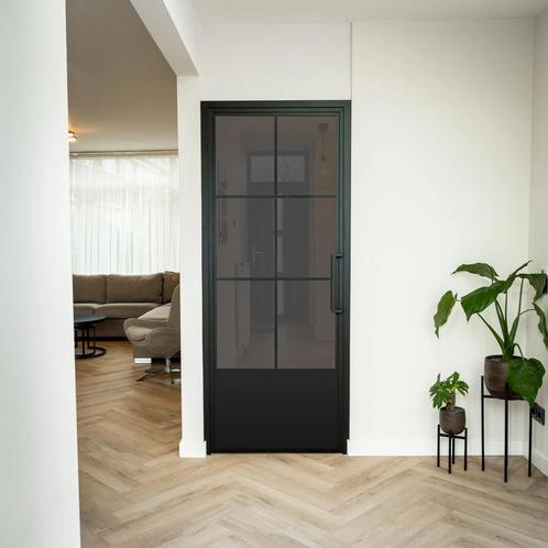 Stalen Binnendeur - 6 Vlaks met kickplate - Rook glas, Doe-het-zelf en Verbouw, Deuren en Horren, Nieuw, Metaal, Binnendeur, 200 tot 215 cm