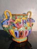 Vaas met dubbele oren - Majolica - Florale wilde decoratie, Antiek en Kunst