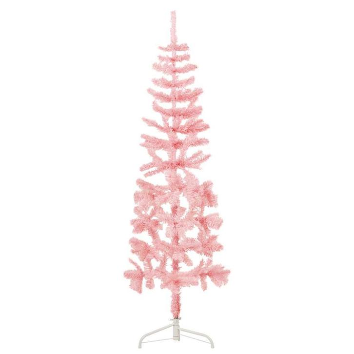vidaXL Kunstkerstboom half met standaard smal 120 cm roze, Diversen, Kerst, Nieuw, Verzenden