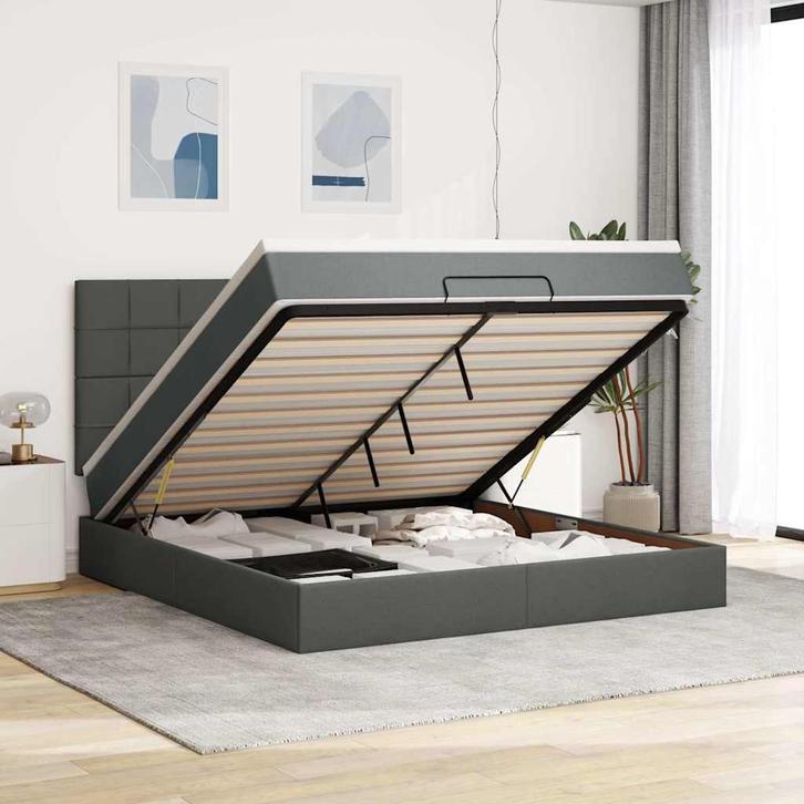 vidaXL Ottoman bed met matras en LEDs 180x200cm stof, Huis en Inrichting, Slaapkamer | Bedden, 80 cm, 200 cm, Grijs, Eenpersoons