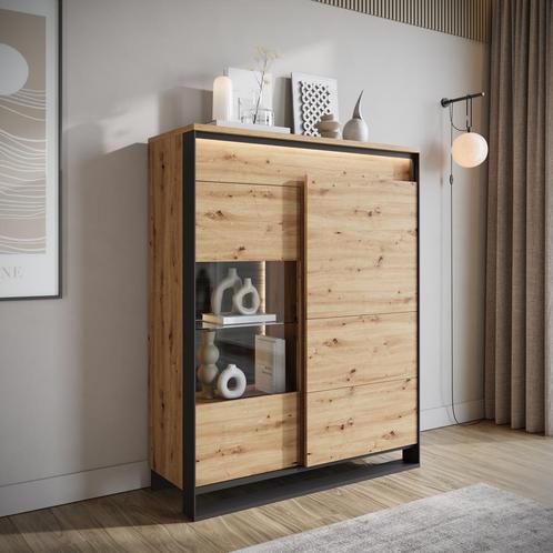 Meubella Dressoir eiken 110 cm - Kast met LED, Huis en Inrichting, Kasten | Dressoirs, 25 tot 50 cm, Nieuw, 100 tot 150 cm, Verzenden