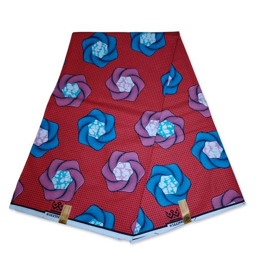 Afrikaanse stof - Rode Swirl - Super Wax 100% fijn katoen, Hobby en Vrije tijd, Stoffen en Lappen, Nieuw, Ophalen of Verzenden