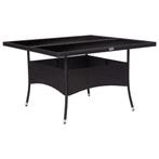 vidaXL Tuintafel poly rattan en glas zwart, Verzenden, Nieuw
