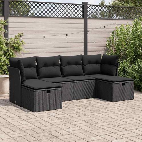 vidaXL 6-delige Loungeset met kussens poly rattan zwart, Tuin en Terras, Tuinsets en Loungesets, Loungeset, Nieuw, 6 zitplaatsen