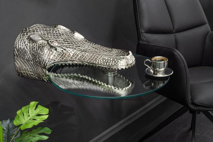 Design Hangtafel WILDLIFE CROCODILE 60cm Zilverkleurig, Huis en Inrichting, Tafels | Sidetables, Ophalen of Verzenden