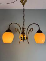 Lamp - Elegante Oude Messing Art Deco Hanglamp met Opaline, Antiek en Kunst