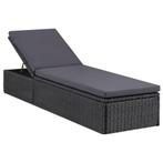Loungebed Poly Rattan Zwart/Grijs | Tweedekansje (Ligbed), Tuin en Terras, Ophalen of Verzenden, Nieuw, Rotan, Verrijdbaar