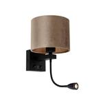 Wandlamp zwart met velours kap taupe 18cm - Brescia Combi, Huis en Inrichting, Lampen | Wandlampen, Nieuw, Overige materialen