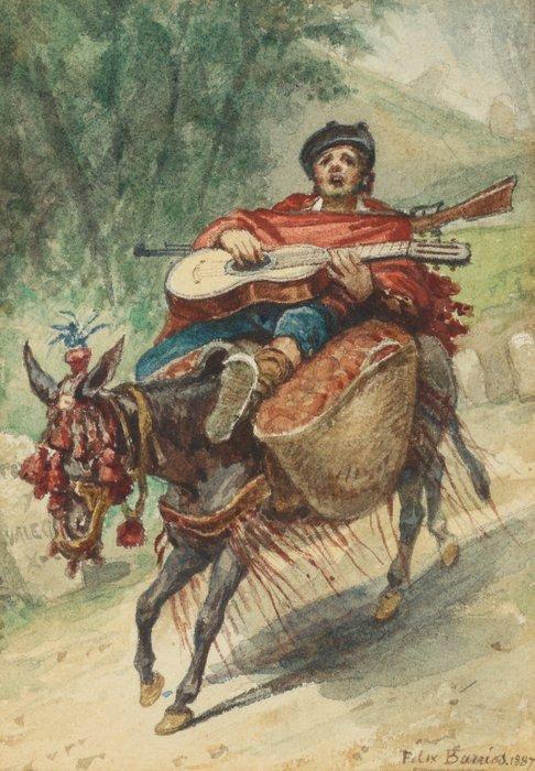 Félix Joseph Barrias (1822-1907) - Bard rijdende op een ezel, Antiek en Kunst, Kunst | Schilderijen | Klassiek