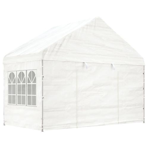 vidaXL Prieel met dak 4,08x2,23x3,22 m polyetheen wit, Tuin en Terras, Partytenten, Nieuw, Verzenden