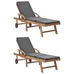 vidaXL Ligbedden met kussens 2 st massief teakhout, Tuin en Terras, Ligbedden, Verzenden, Nieuw