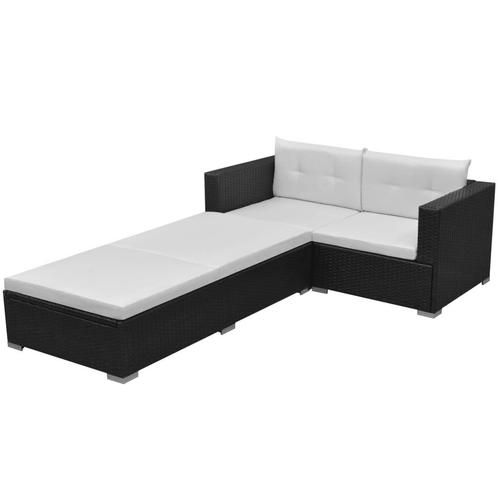 vidaXL 3-delige Loungeset met kussens poly rattan zwart, Tuin en Terras, Tuinsets en Loungesets, Loungeset, Nieuw, 3 zitplaatsen