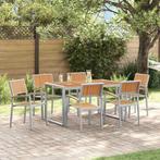 vidaXL Tuin Eetset 7 pcs Grijs en bruin Staal en massief, Tuin en Terras, Verzenden, Nieuw