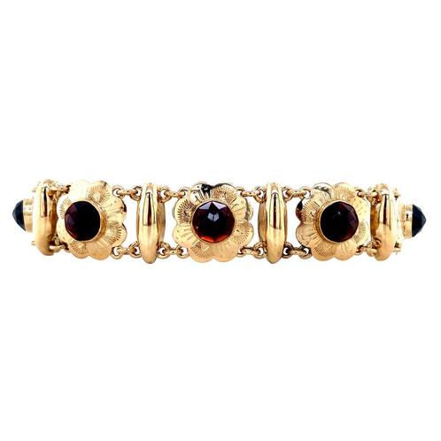 Gouden vintage bootjes armband met granaat 14 krt, Sieraden, Tassen en Uiterlijk, Armbanden, Nieuw, Ophalen of Verzenden