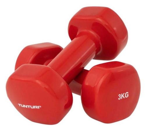 Tunturi Dumbbell set - 2 x 3,0 kg - Vinyl - Rood - Incl., Sport en Fitness, Overige Sport en Fitness