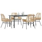 vidaXL 5-delige Tuinset met kussens poly rattan glas bruin, Tuin en Terras, Tuinsets en Loungesets, 4 zitplaatsen, Nieuw, Tuinset