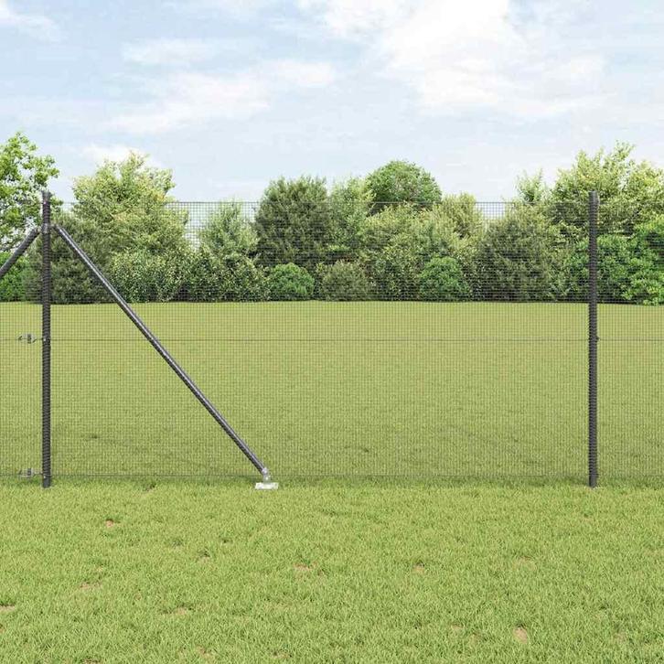 vidaXL Hecke met palen Grijs 1 x 100 m Staal, Tuin en Terras, Schuttingen, Nieuw, IJzer, Verzenden