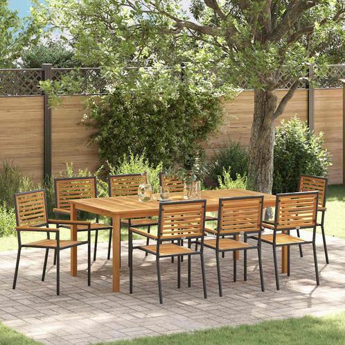 vidaXL Tuin Eetset 9 pcs Zwart Poly riet, Tuin en Terras, Tuinsets en Loungesets, Nieuw, Rotan, Verzenden
