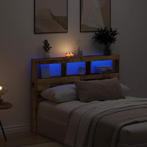 vidaXL Hoofdbordkast met LED 140x17x102 cm oud hout, Huis en Inrichting, Slaapkamer | Bedden, Bruin, Nieuw, Hout, Verzenden