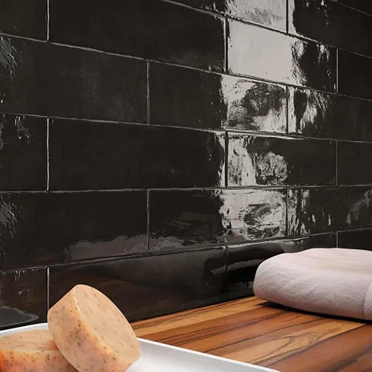 Wandtegel gemstone handvorm look onyx zwart 7,5x30, Doe-het-zelf en Verbouw, Tegels, Wandtegels, Nieuw, 10 m² of meer, Keramiek