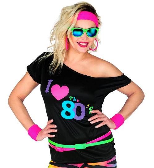 T-Shirt Dames I Love 80s Zwart Fashion, Kleding | Dames, Carnavalskleding en Feestkleding, Nieuw, Ophalen of Verzenden