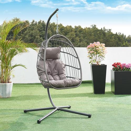 Hangstoel Edeng met standaard grijs 196x110x95 cm [en.casa], Huis en Inrichting, Fauteuils, Nieuw, Verzenden