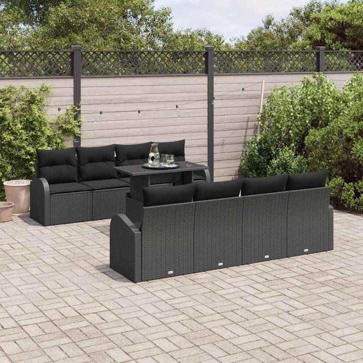 vidaXL Tuin Sofa Set met kussen met opslag 9 pcs Zwart Poly, Tuin en Terras, Tuinsets en Loungesets, Nieuw, Rotan, Verzenden