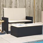 vidaXL Tuinbank met kussens en voetenbank poly rattan zwart, Tuin en Terras, Verzenden, Nieuw, Rotan
