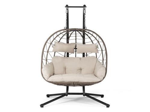 Veiling - Juskys Polyrotan Dubbele Hangstoel Aria - Beige, Tuin en Terras, Hangmatten, Nieuw